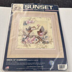 New Dimensions Sunset Gallery Crewel Birds of Harmony 11126 Cross Stitch Kit X6